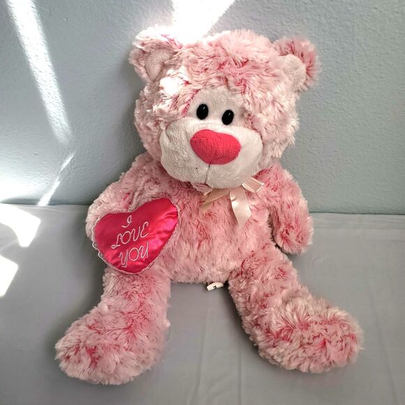 Kelly Toy USA Pink Plush Bear 17"x13" with I Love You Heart Pillow Good GUC - Picture 1 of 12